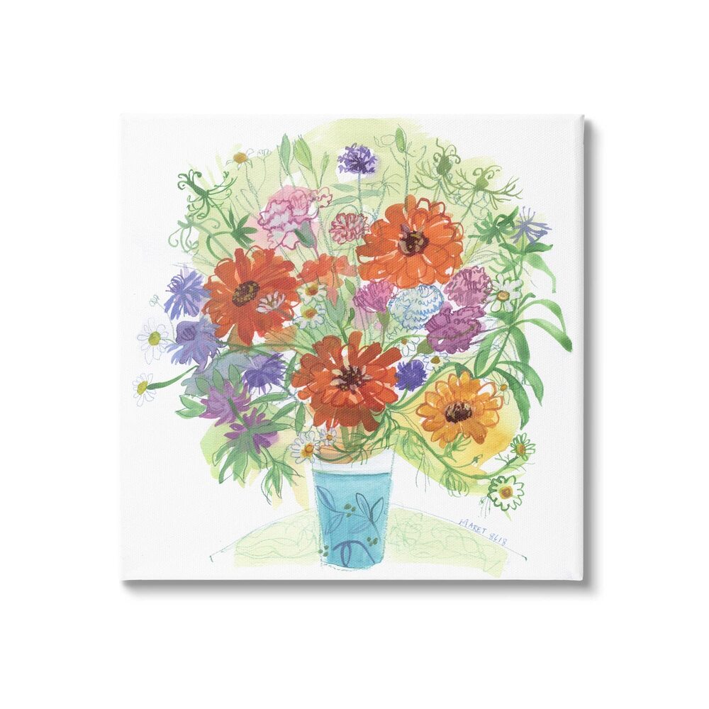 7198 Assorted Daisies Arrangement Layered Botanical Leaves Canvas Wall Art